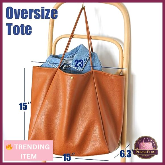 Oversize Pu Leather Tote Weekender Bag Travel Purse - Picture 4 of 7